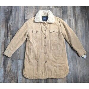 NWT LUCKY BRAND Women’s Tan Corduroy Sherpa Satin Lined Button Down Coat Medium